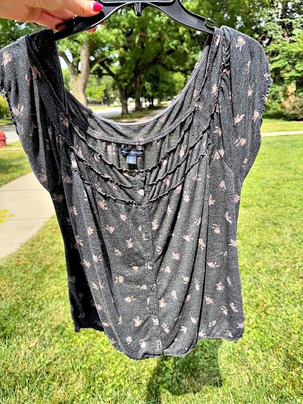 Floral Short Sleeve Top Grey Large